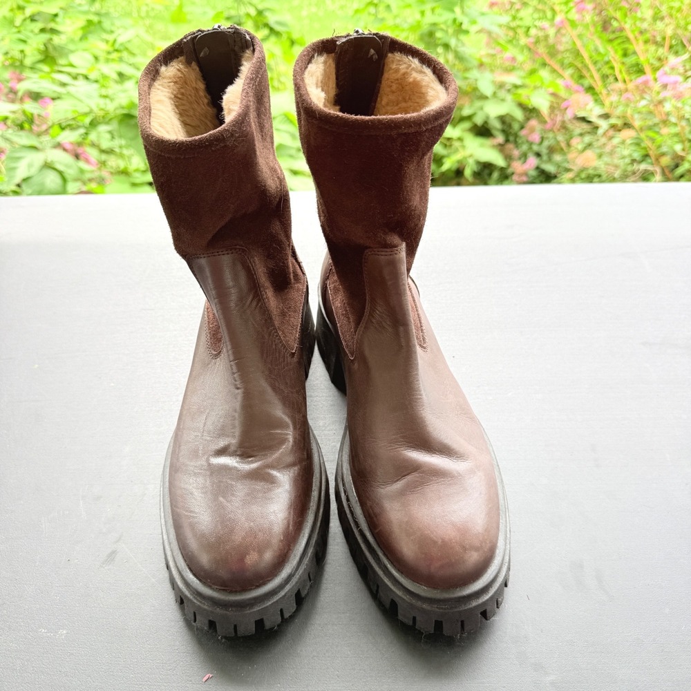 Larnica Brown Leather Suede Lug Sole Faux Fur Lined Boots Size 40 Made in Italy - Picture 12 of 12